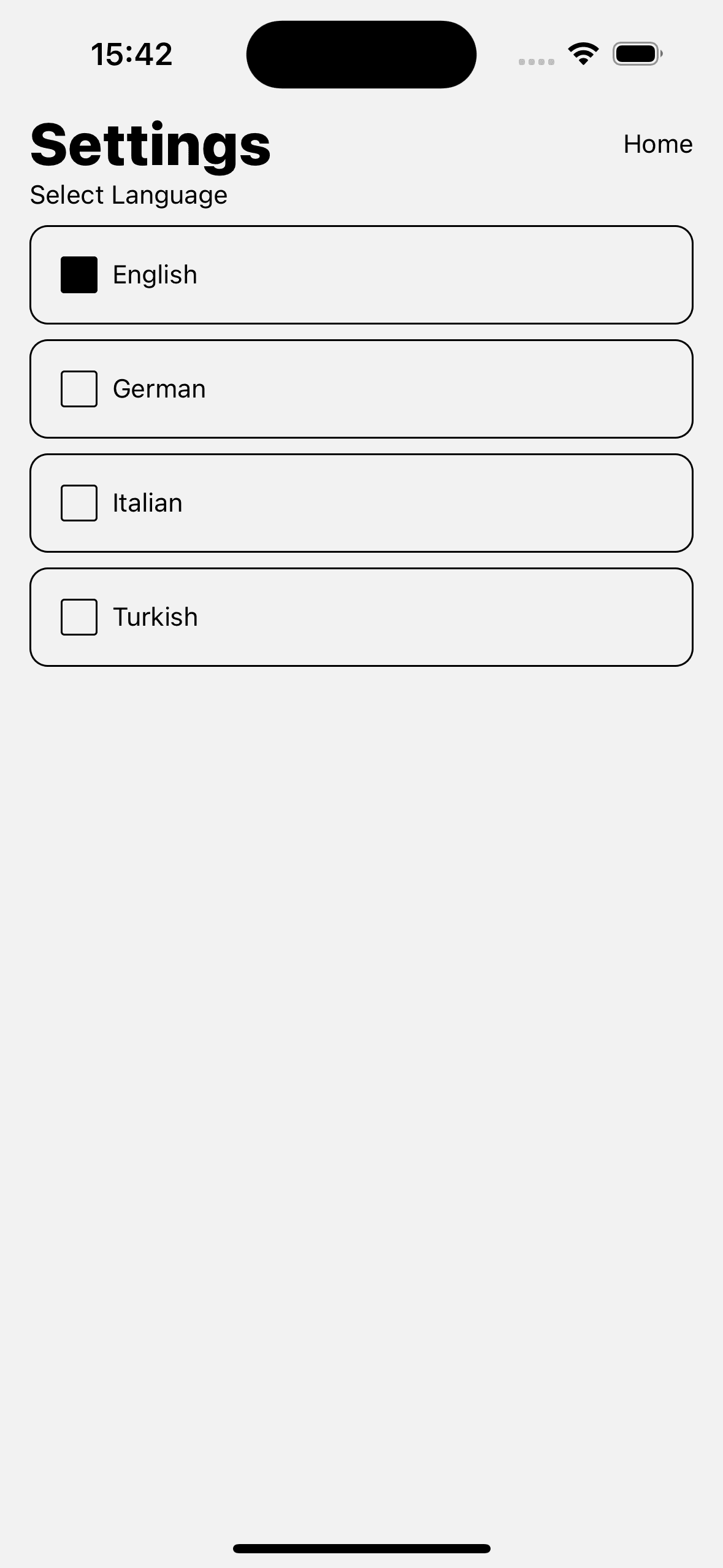 Settings ScreenWhen Language is English
